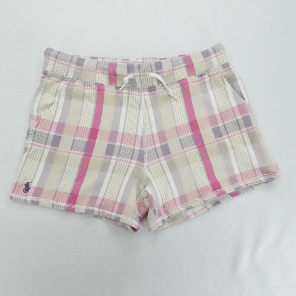 Polo Ralph Lauren Shorts Womens Medium Pink Plaid Lounge Drawstring Casual Comfy